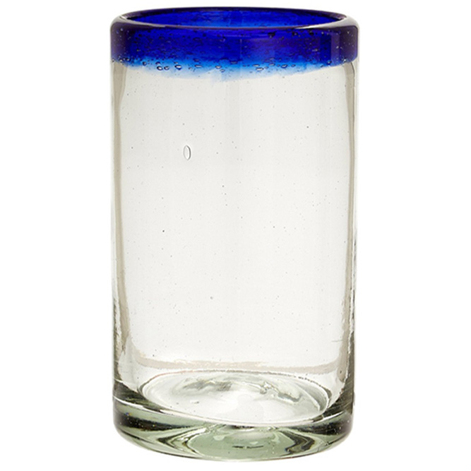 Blue Rim Handblown Glass Tumbler Drinkware (Set of 6)