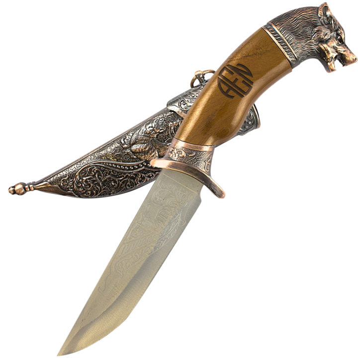 Personalized Round Monogram 12.25" Decorative Dagger Knife Wolf Head - Image 4