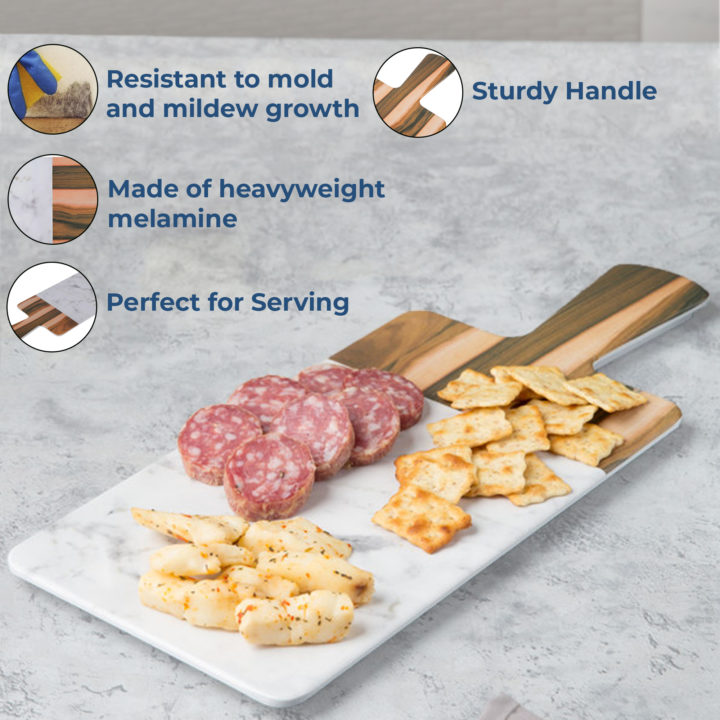 Personalized Laurel Couple 12 x 7 Wood and Marble Rectangular Serving Board w/ Handle - Image 2