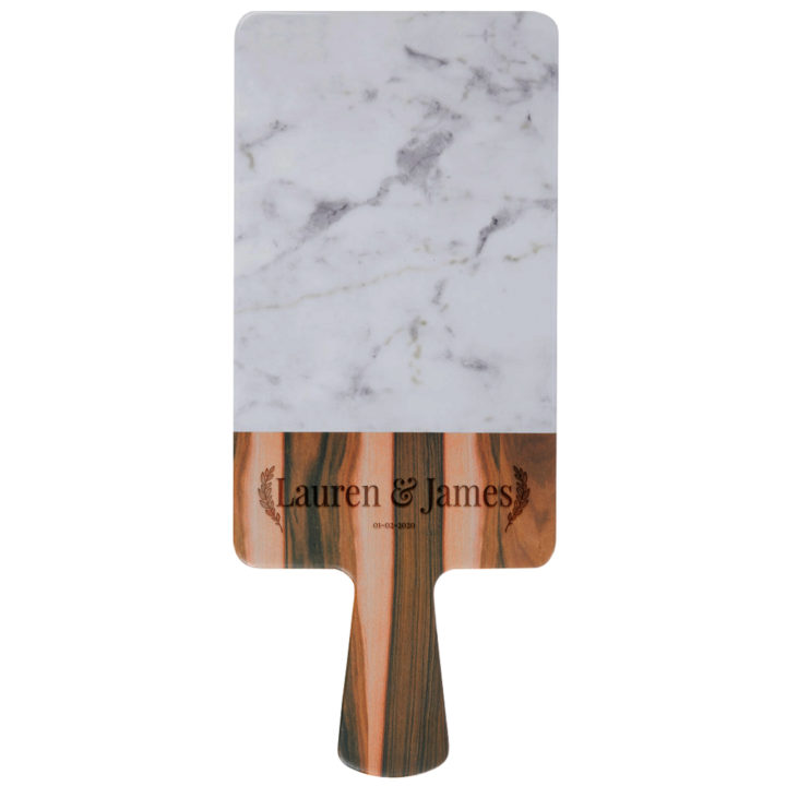 Personalized Laurel Couple 12 x 7 Wood and Marble Rectangular Serving Board w/ Handle - Image 5