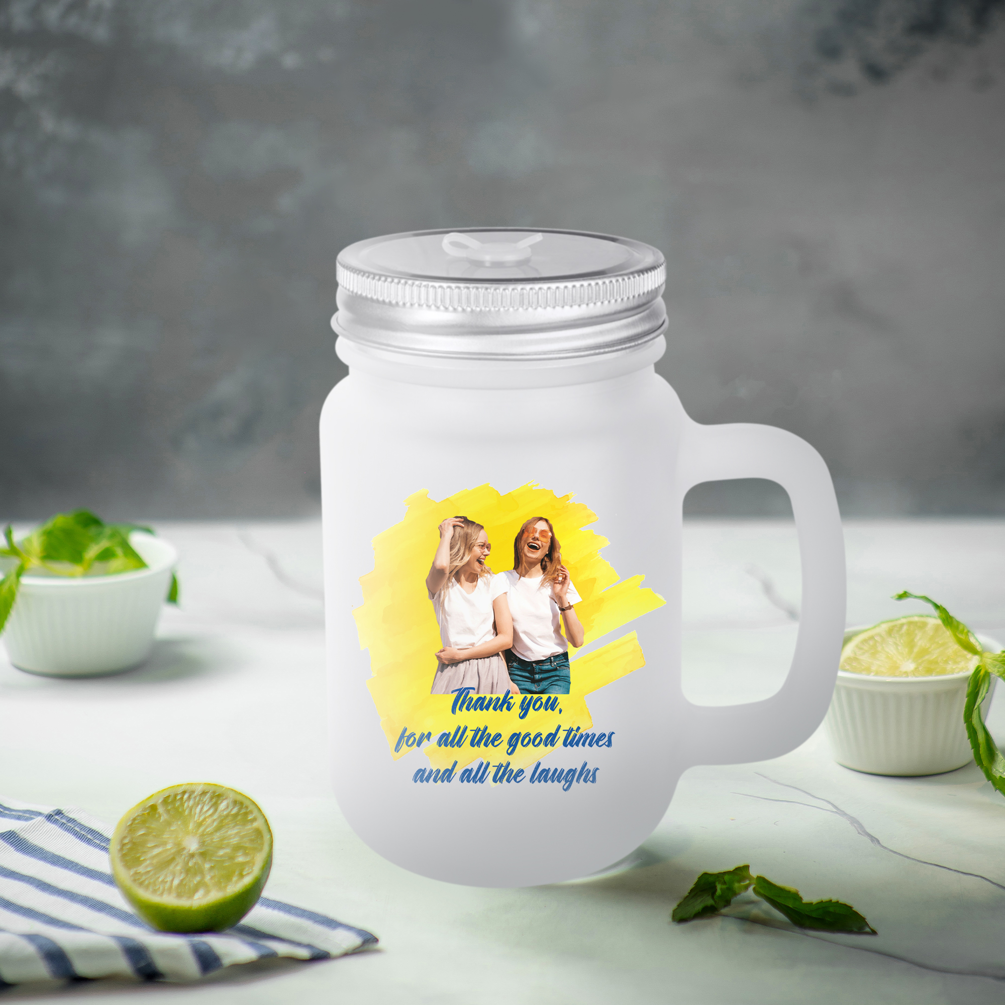 Personalized 12 oz. Frosted Mason Jar with Lid & Straw