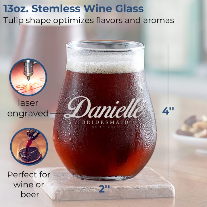 Personalized Bridesmaid 13 oz. Stemless Tulip Glass - Image 2