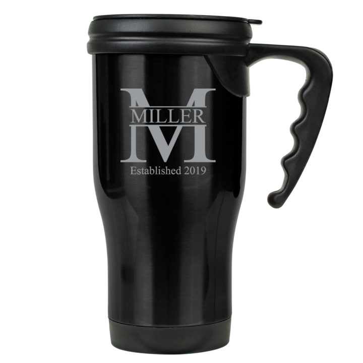 Personalized Split Monogram 16oz Travel Mug with Handle - Image 9