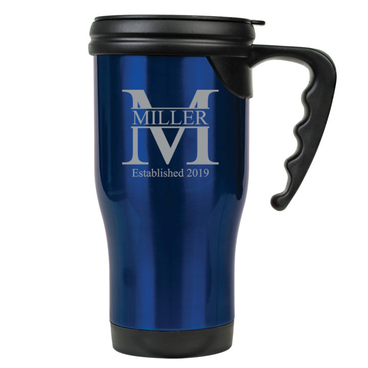 Personalized Split Monogram 16oz Travel Mug with Handle - Image 6