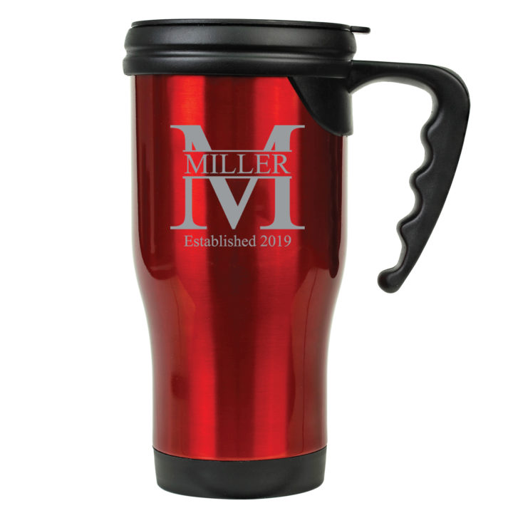 Personalized Split Monogram 16oz Travel Mug with Handle - Image 5