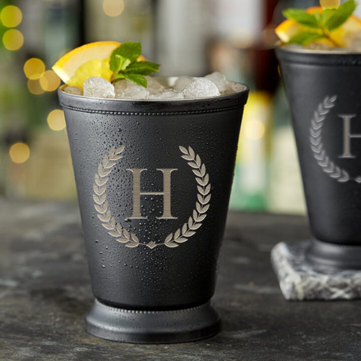 Personalized Laurel Monogram Stainless Steel Mint Julep Cocktail Glass