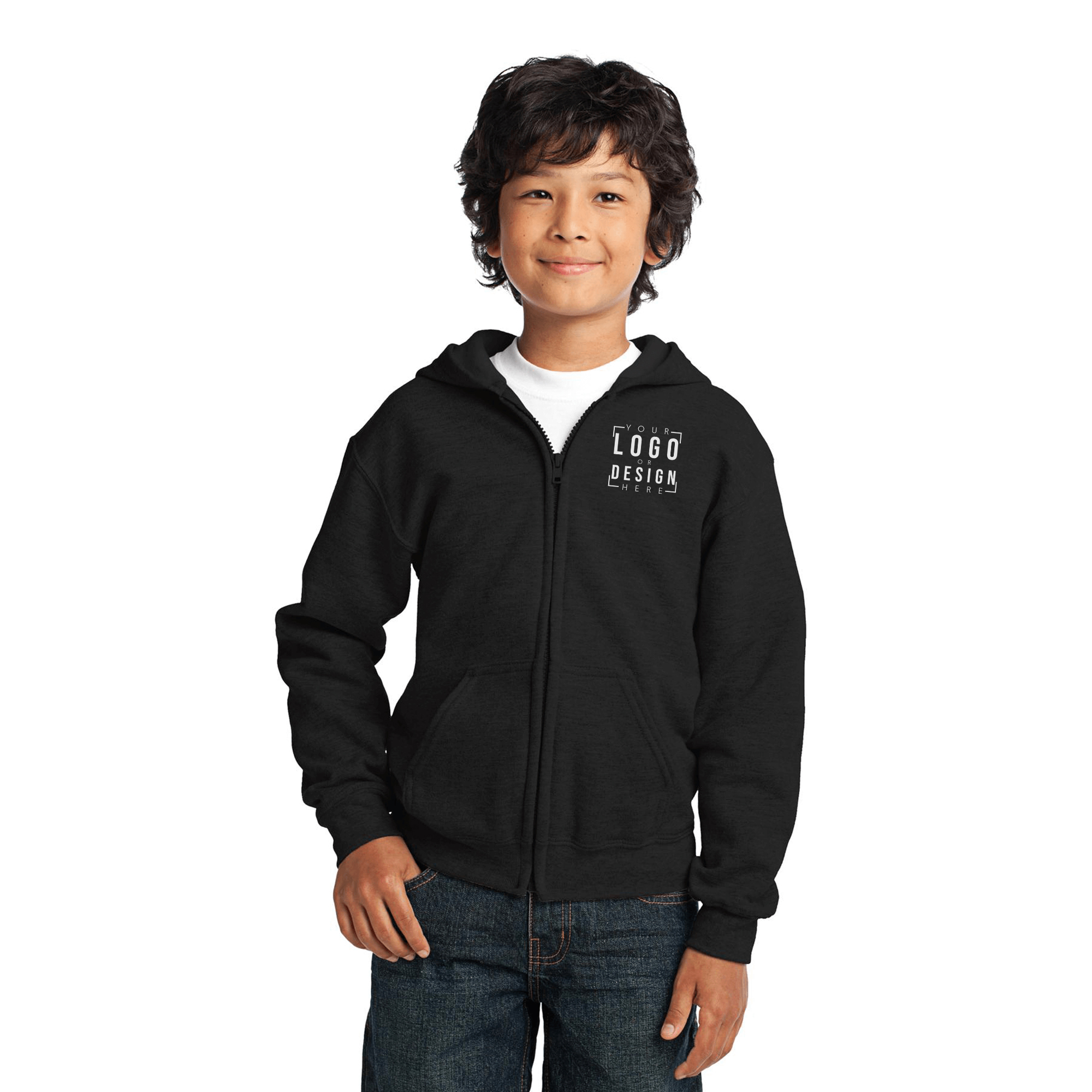 Gildan Youth Heavy Blend Full-Zip Hooded Sweatshirt.