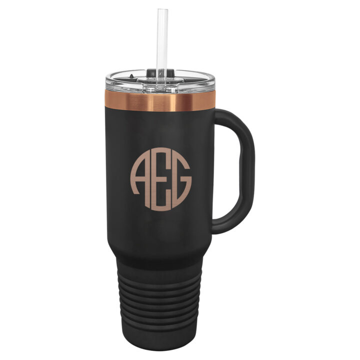 Personalized Round Monogram 40 oz. Travel Mug with Handle, Straw Included