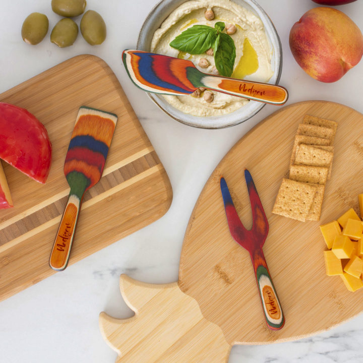 Personalized 3-Piece Colored Birch Wood Cheese Tool Set