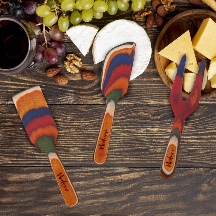 Personalized 3-Piece Colored Birch Wood Cheese Tool Set - Image 5
