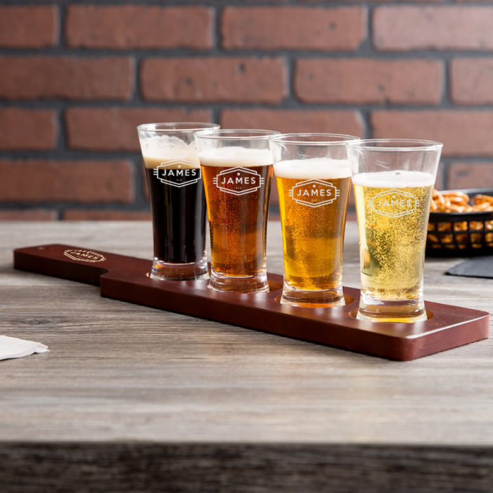 Personalized Flight Sampler Paddle & Four 5.5oz Pilsner Tasting Glass - Cadet - Image 2
