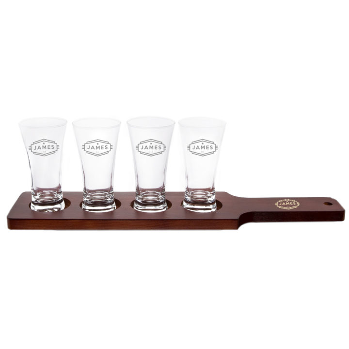 Personalized Flight Sampler Paddle & Four 5.5oz Pilsner Tasting Glass - Cadet