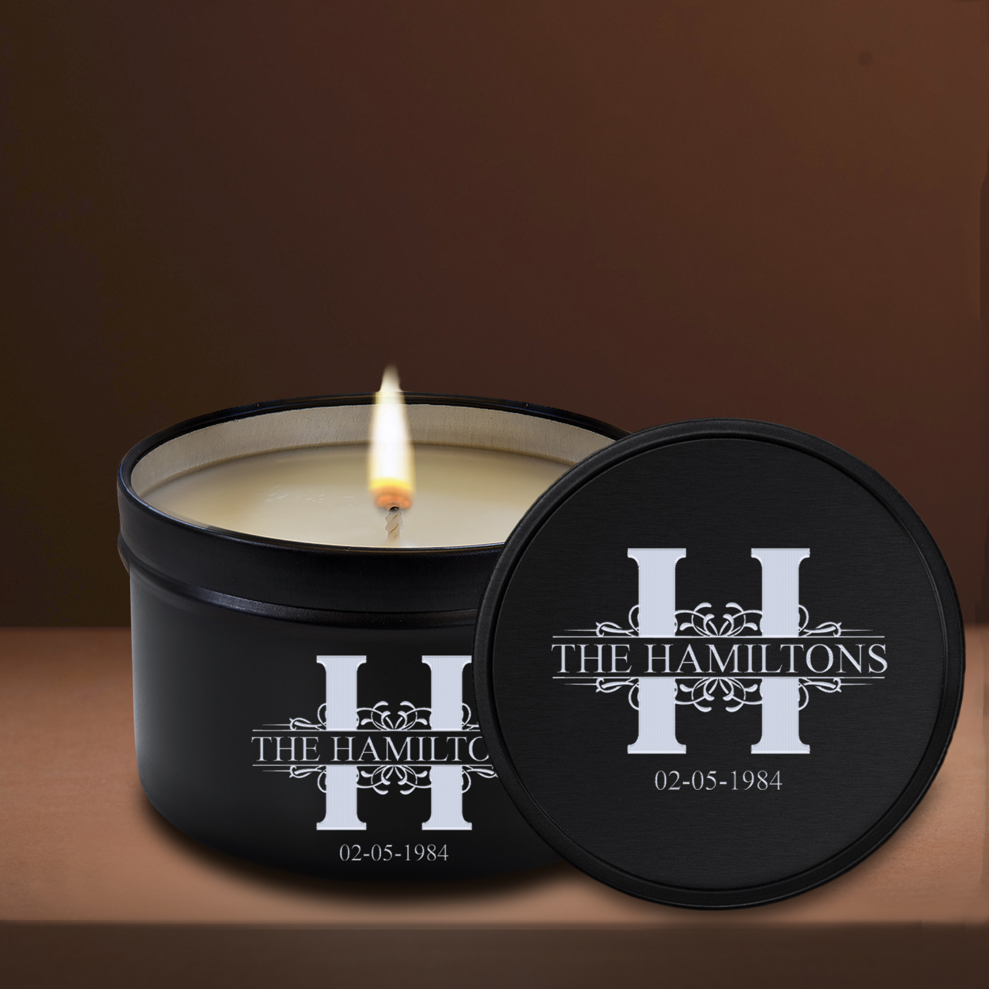 Personalized 8 oz. Candle in Black Metal Tin