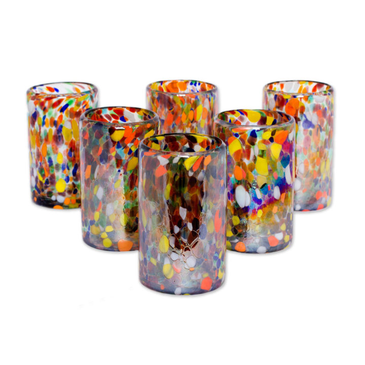 Multicolor Hand Blown Glasses Tumblers Set of 6 'Confetti Carnival' (Set of 6)