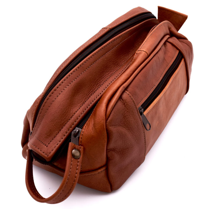 Miller Personalized Tan Leather Toiletry Bag - Image 2