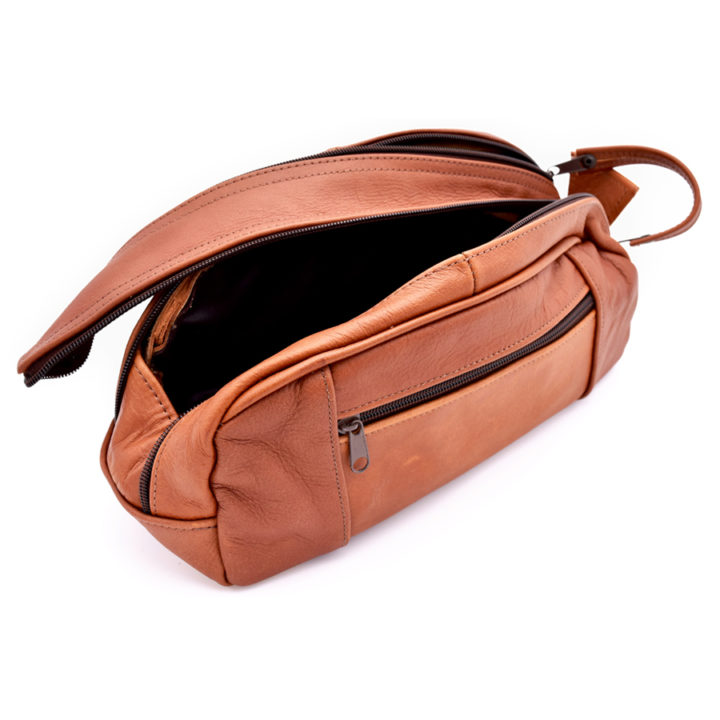 Miller Personalized Tan Leather Toiletry Bag - Image 3