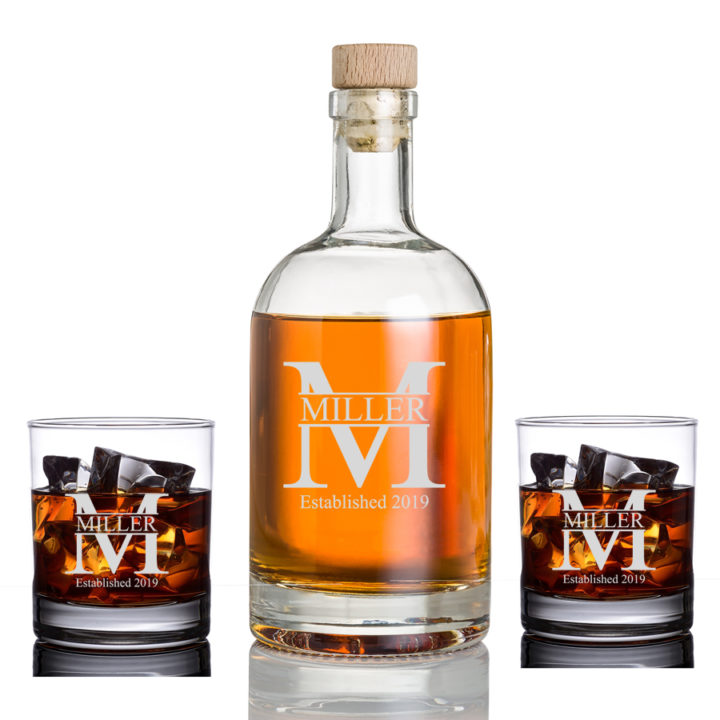 Personalized Miller Whiskey - Bourbon Glass Set Bottle