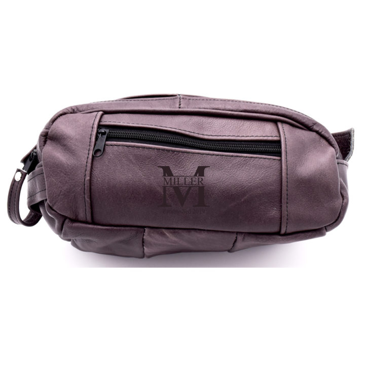 Miller Personalized Gray Leather Toiletry Bag