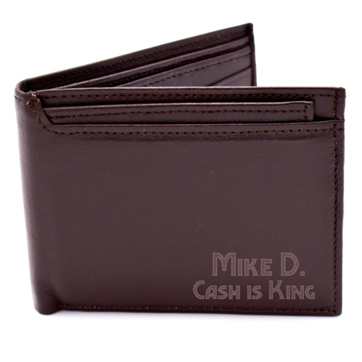 Personalized Brown Leather Bi-Fold Wallet