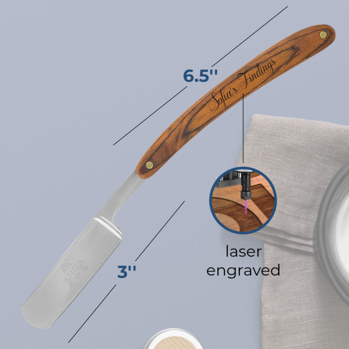Personalized Line Monogram 9.5" Straight Edge Razor with Wood Handle - Image 3