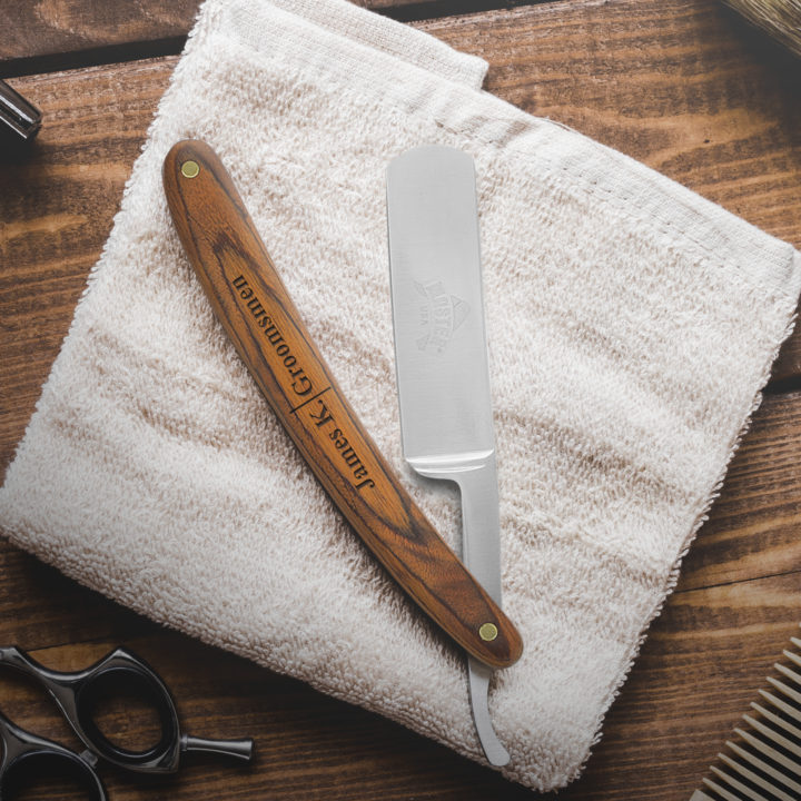 Personalized Line Monogram 9.5" Straight Edge Razor with Wood Handle