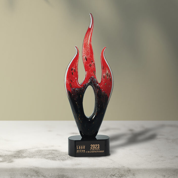 Personalized Red & Black Flame Art Glass Award