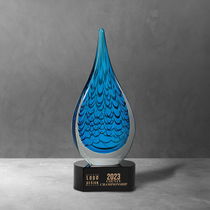 Personalized Blue Raindrop Art Glass Award