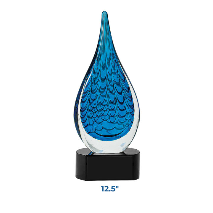 Personalized Blue Raindrop Art Glass Award - Image 2