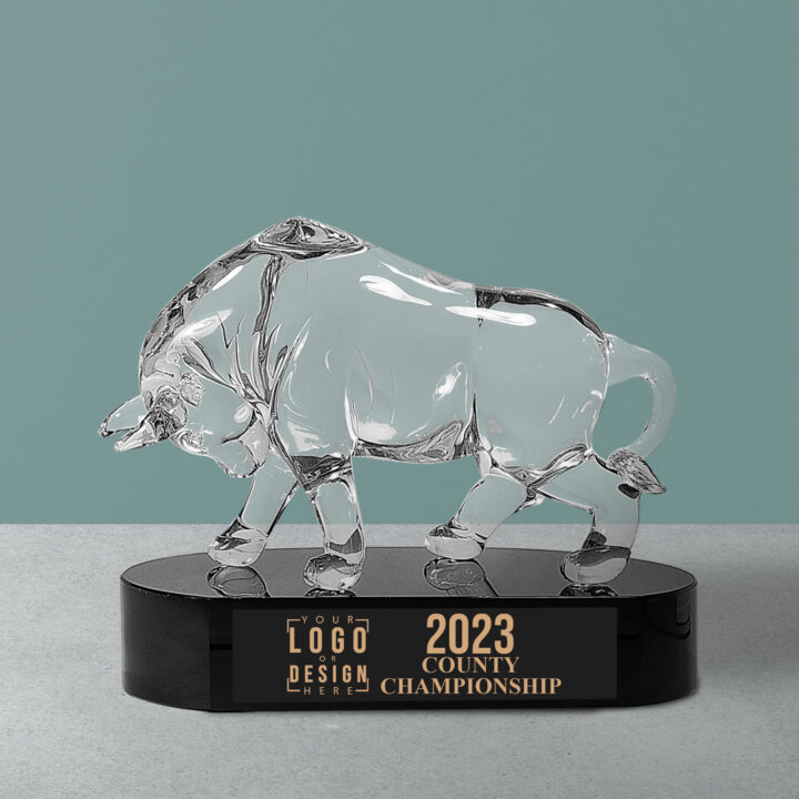 Personalized Clear Art Glass Bull Award