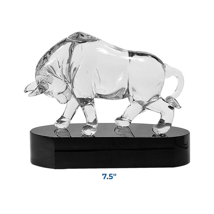 Personalized Clear Art Glass Bull Award - Image 2
