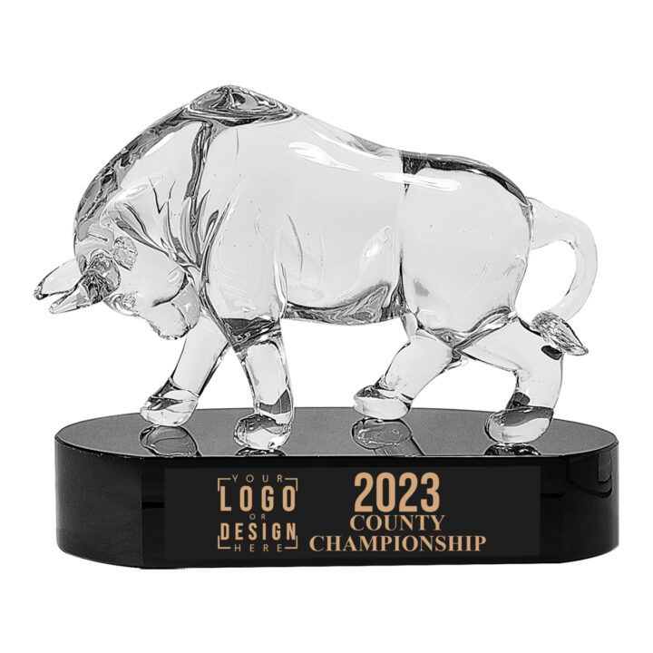 Personalized Clear Art Glass Bull Award - Image 3