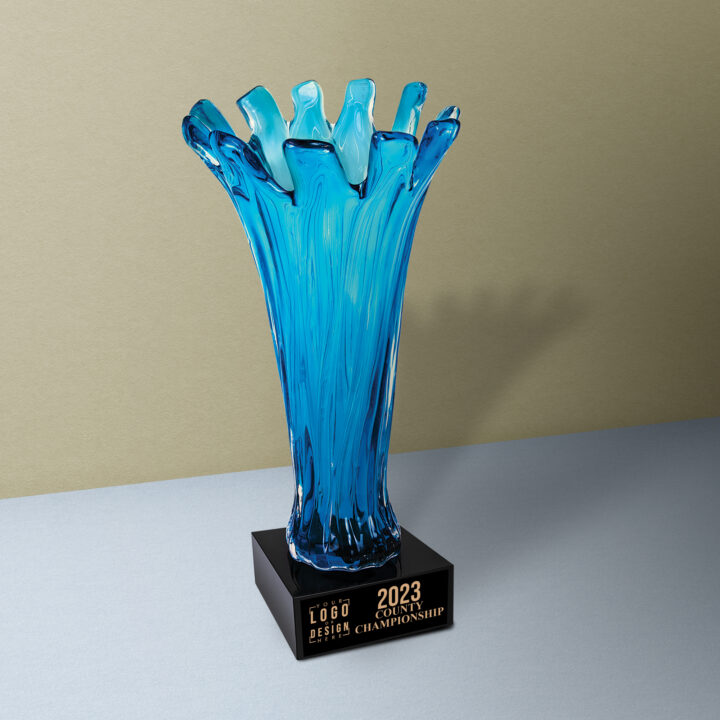 Personalized Blue Cup Art Glass Award