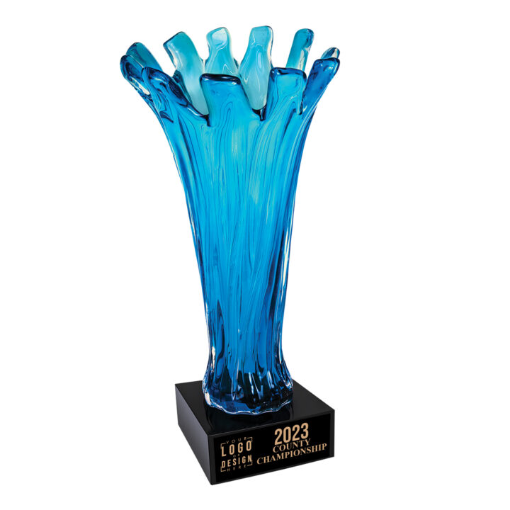 Personalized Blue Cup Art Glass Award - Image 3