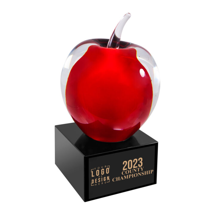 Personalized Red and Clear Glass Apple Award - Image 3