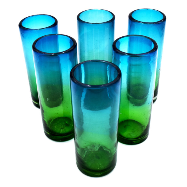 Artisan Hand Crafted Glass Blue Green HighBall Glass