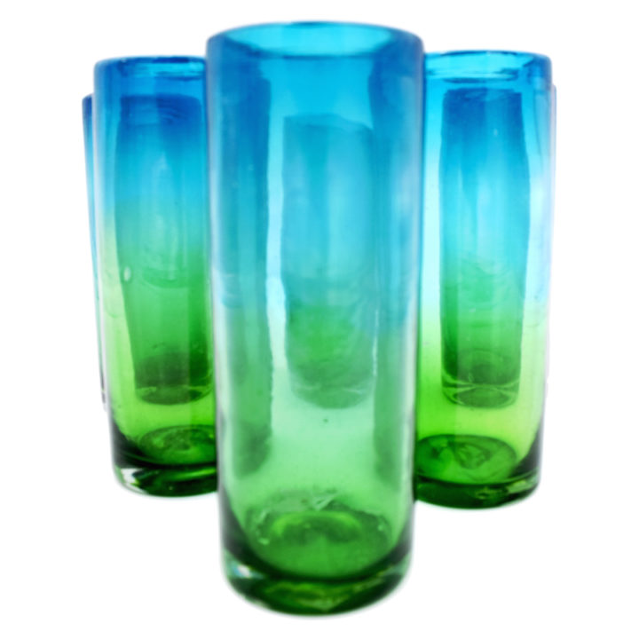 Artisan Hand Crafted Glass Blue Green HighBall Glass - Image 2