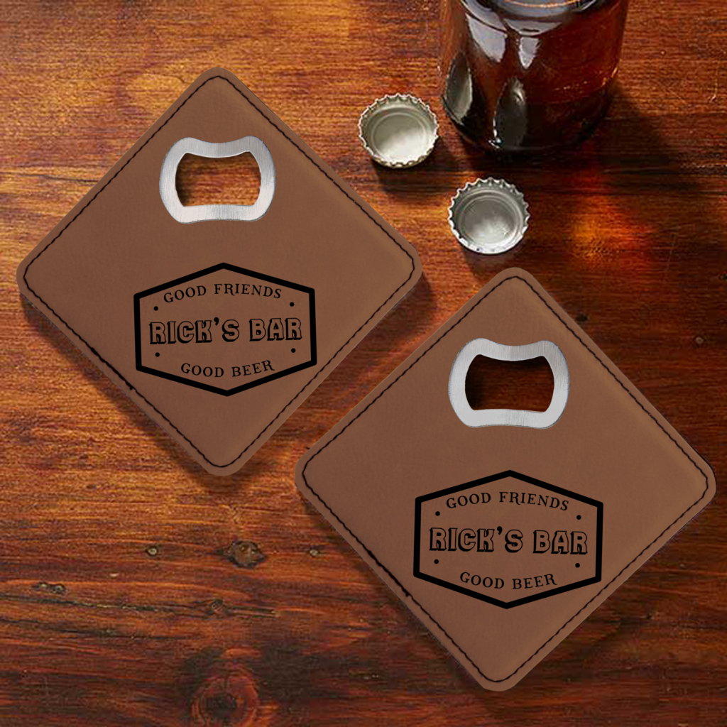 Personalized Bottle Opening Coaster Set Bar Design Sofias Gift Shop
