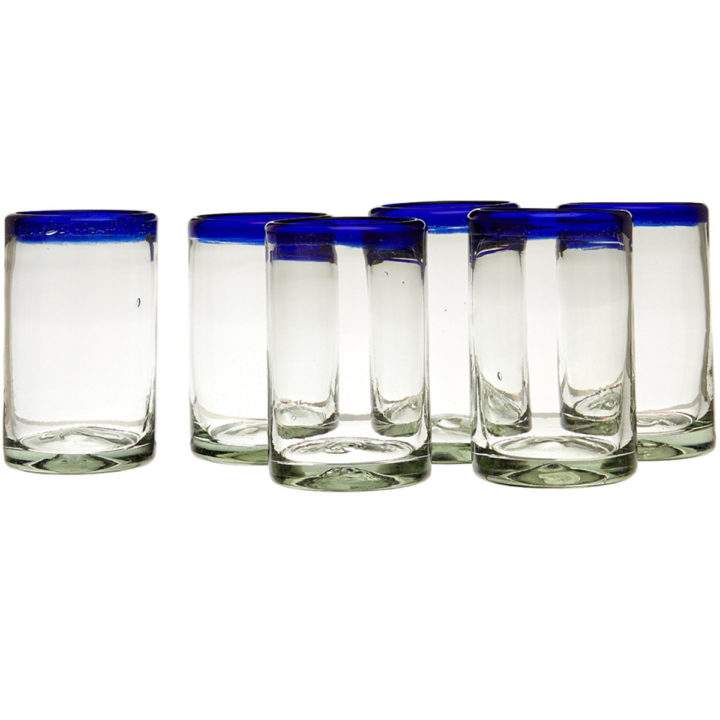 Blue Rim Handblown Glass Tumbler Drinkware (Set of 6) - Image 2