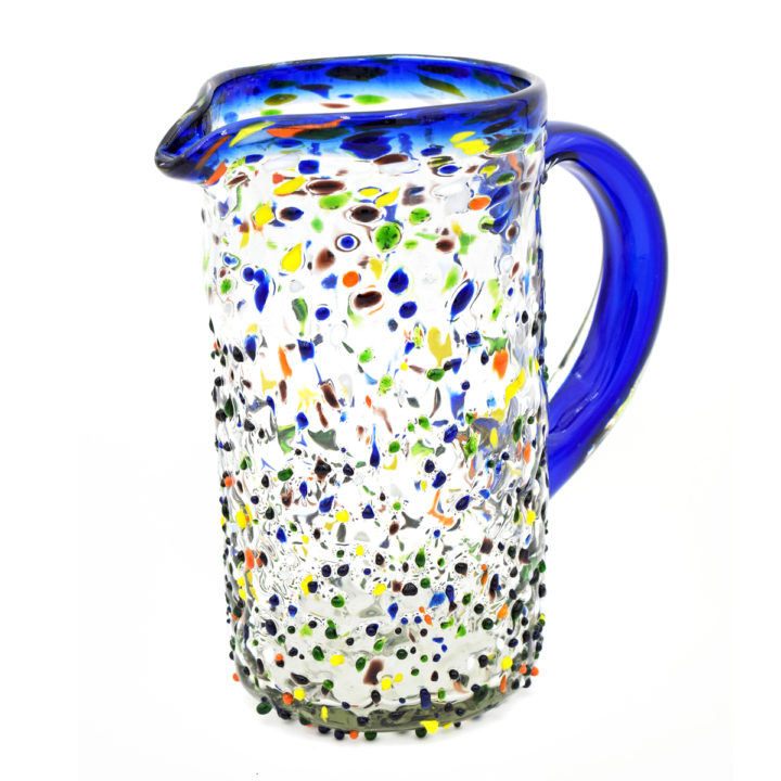 Blue Rim Confetti Rocks Hand Blown Pitcher - Image 2