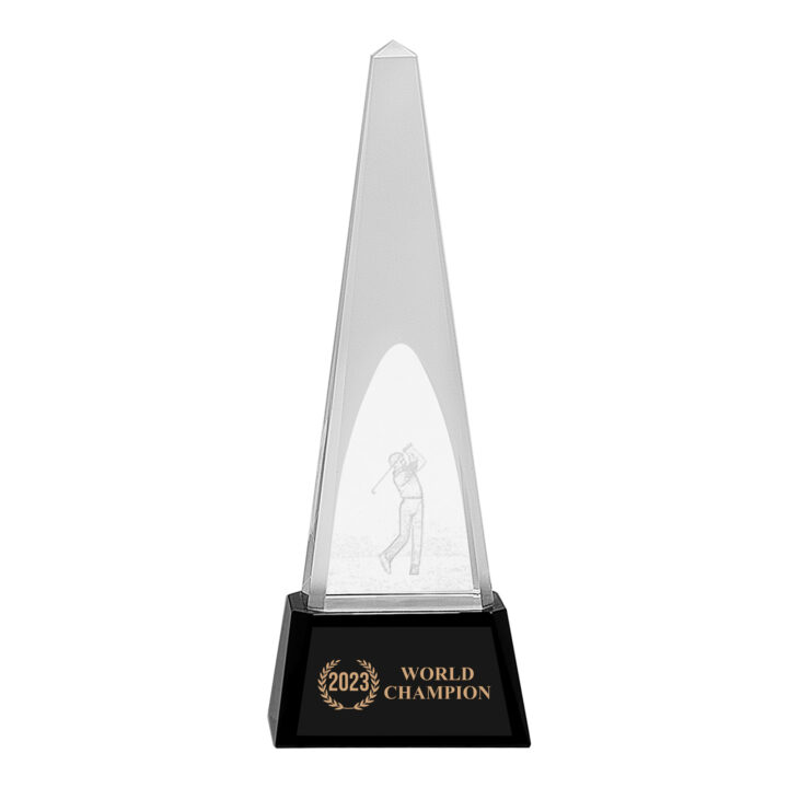 Custom Clear Crystal 3D Golf Spire on Black Pedestal Base