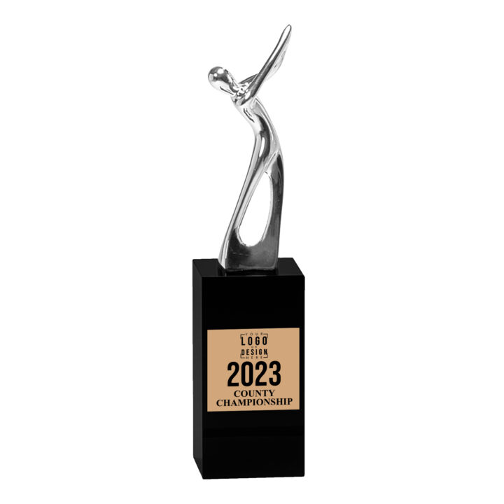 Custom Silver Metal Golf Figure on Black Crystal Pedestal