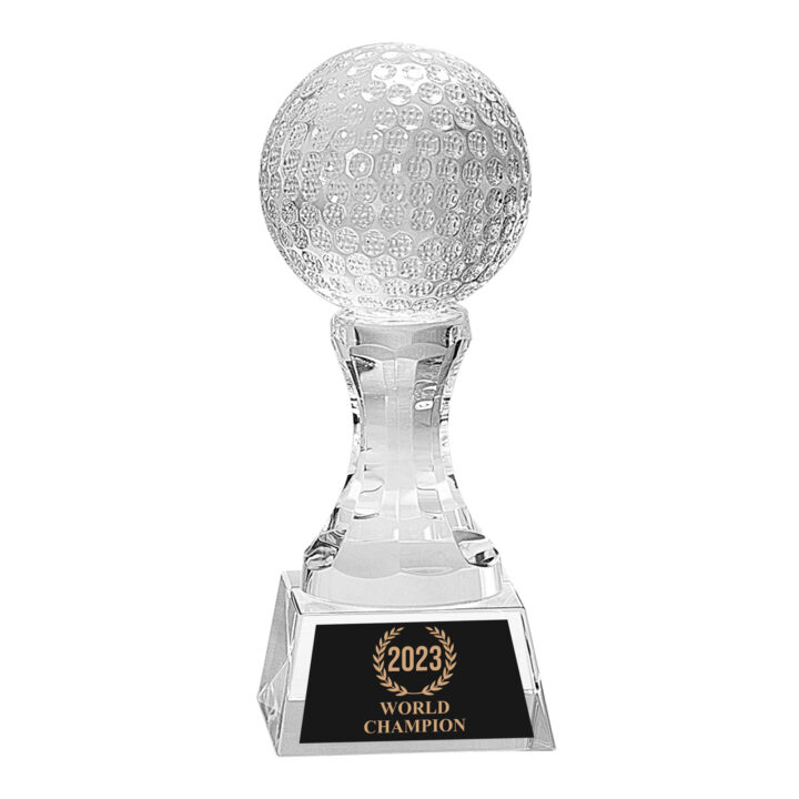 Custom Crystal Golf Ball on Clear Pedestal Base