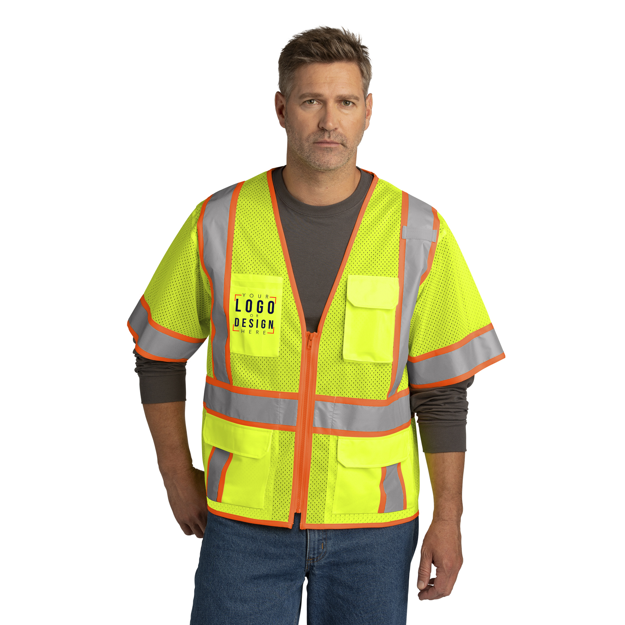 CornerStone ANSI 107 Class 3 Surveyor Mesh Zippered Two-Tone Short Sleeve Vest