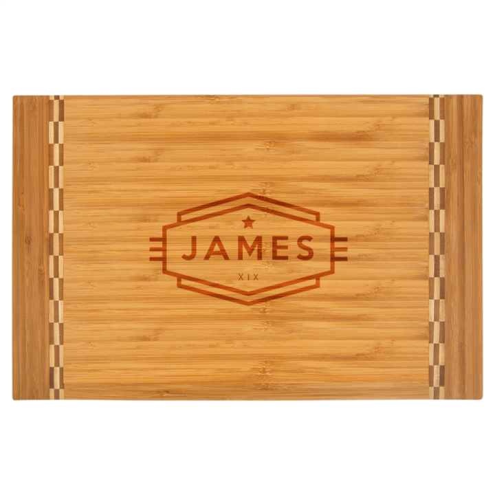 Personalized Bamboo Cutting Board with Butcher Block Inlay - Cadet