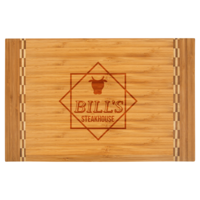 Personalized Bamboo Cutting Board with Butcher Block Inlay - Steakhouse