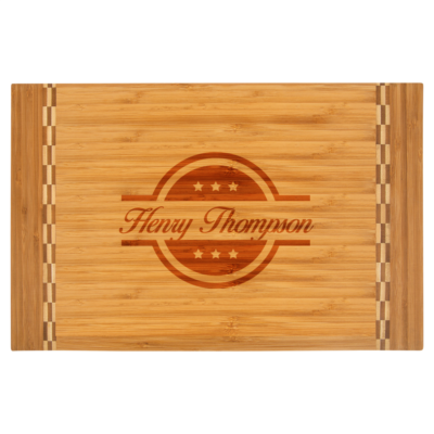 Personalized Bamboo Cutting Board with Butcher Block Inlay - Three Star