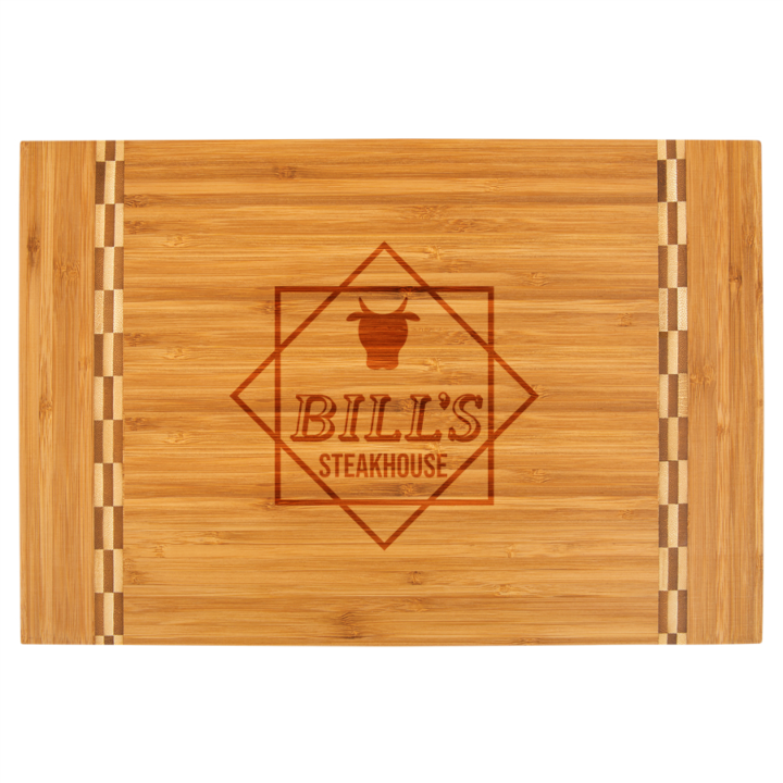 Personalized Bamboo Cutting Board with Butcher Block Inlay - Steakhouse - Image 3
