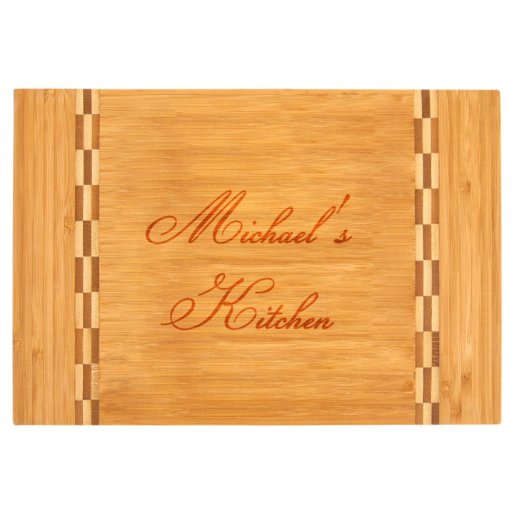 Personalized Bamboo Cutting Board with Butcher Block Inlay - Image 3