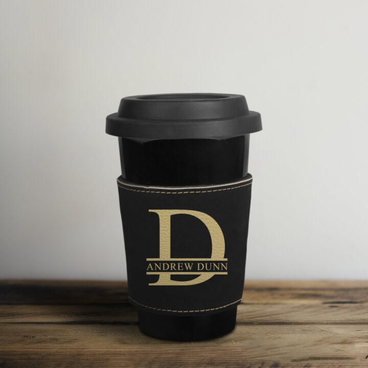 Personalized Split Letter Monogram Leatherette Mug Sleeve