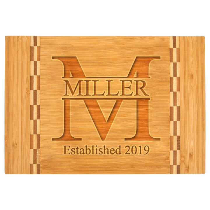 Personalized Bamboo Cutting Board with Butcher Block Inlay - Miller Design - Image 3